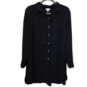 J.Jill Petite Black Long Sleeve Button Front Shirt Dress LagenlookTunic Size L